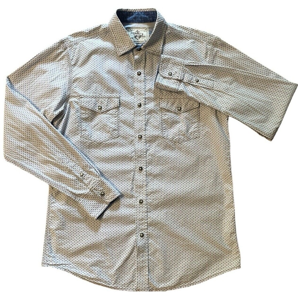 Age of Wisdom Western Pearl Snap Shirt Men Medium White Blue Floral Indie Cowboy - Picture 2 of 8
